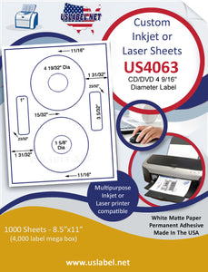 US4063-4 9/16'' DVD 2 up on a 8 1/2" x 11" label sheet.