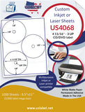US4068-4 11/16''-3 up DVD on a 8 1/2"x 11" label sheet.