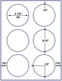 US4181-3 1/8'' circle 6 up on a 8 1/2" x 11" label sheet.