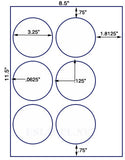 US4185-3.25''circle 6 up on a 8 1/2" x 11" label sheet.