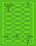 US4375-2 1/4''x 1''-27 up Oval on a 8 1/2"x11" label sheet.