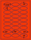 US4375-2 1/4''x 1''-27 up Oval on a 8 1/2"x11" label sheet.