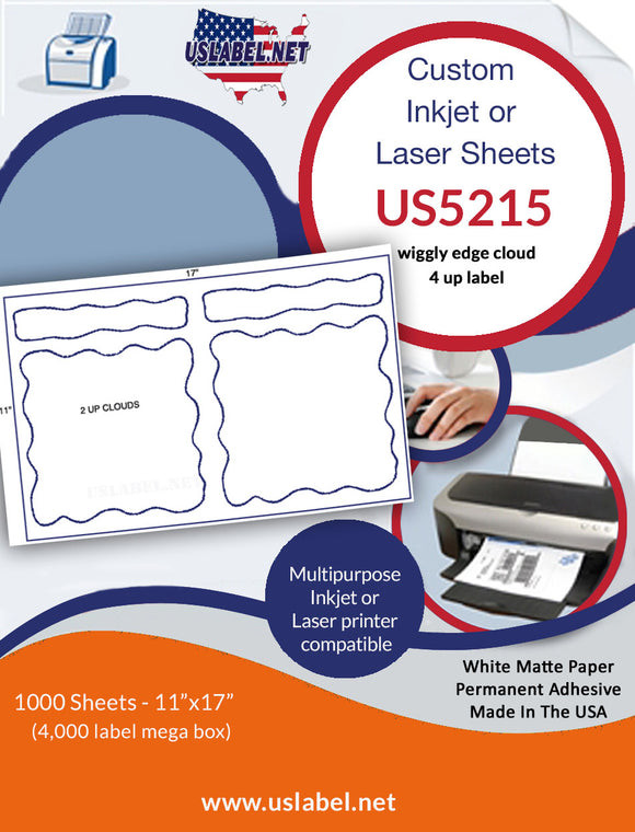 US5215 - wiggly edge - 4 up label on a 11'' x 17'' sheet.