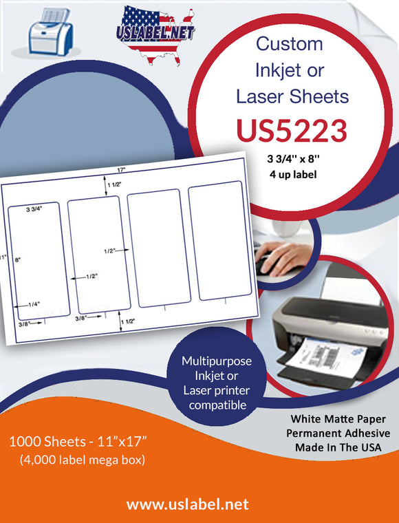 US5223-3 3/4''x8''-4 up label on a 11'' x 17'' sheet.