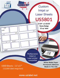 US5801-3 3/4'' x 2 23/32''-12 up label on a 11''x17'' sheet.