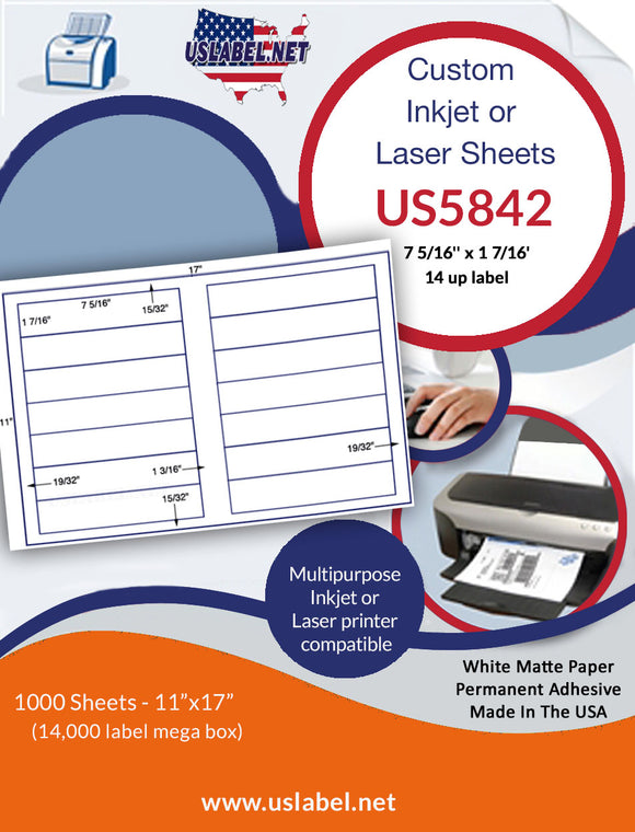 US5842-7 5/16''x1 7/16''-14 up label on a 11'' x 17'' sheet.