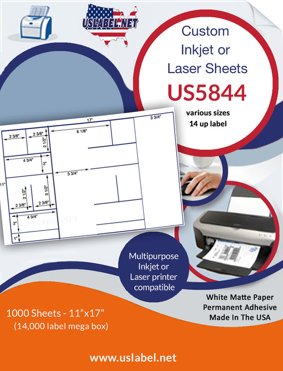 US5844-various size labels-14 up on a 11''x17'' sheet.