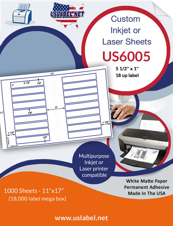 US6005-5 1/2'' x 1''-18 up label on a 11'' x 17'' sheet.