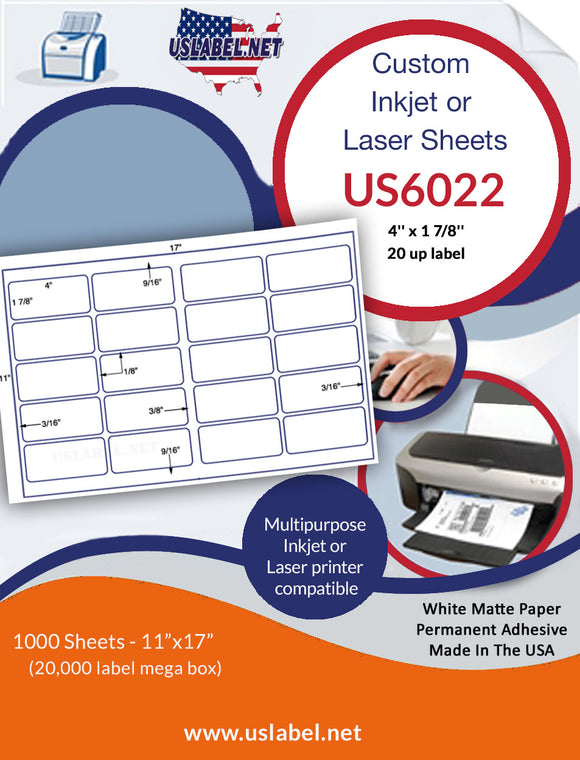 US6022-4''x1 7/8''-20 up label on a 11'' x 17'' sheet.