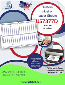 US7377D-32 up 1" x 5.24" label on a 12'' x 18'' sheet.