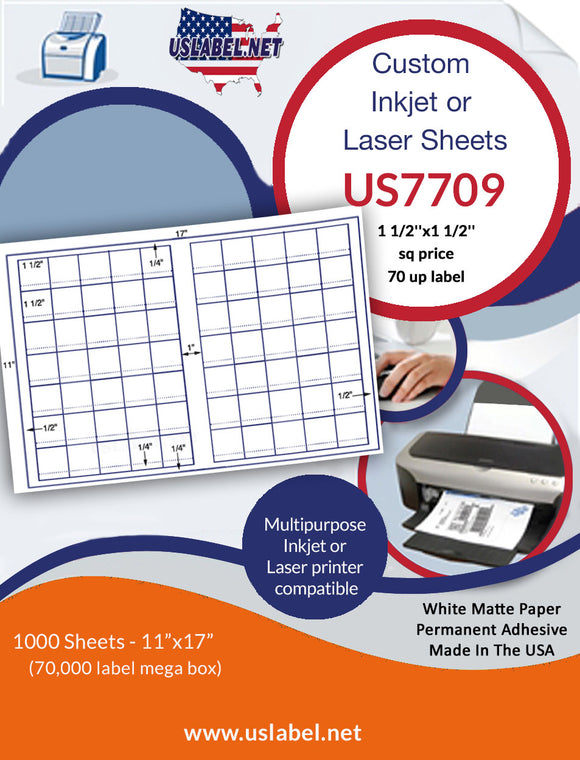 US7709 -1 1/2''sq price label- 70 up on a 11''x17''sheet.