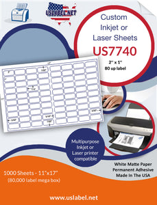 US7740-2'' x 1'' - 80 up label on 11'' x 17'' sheet.