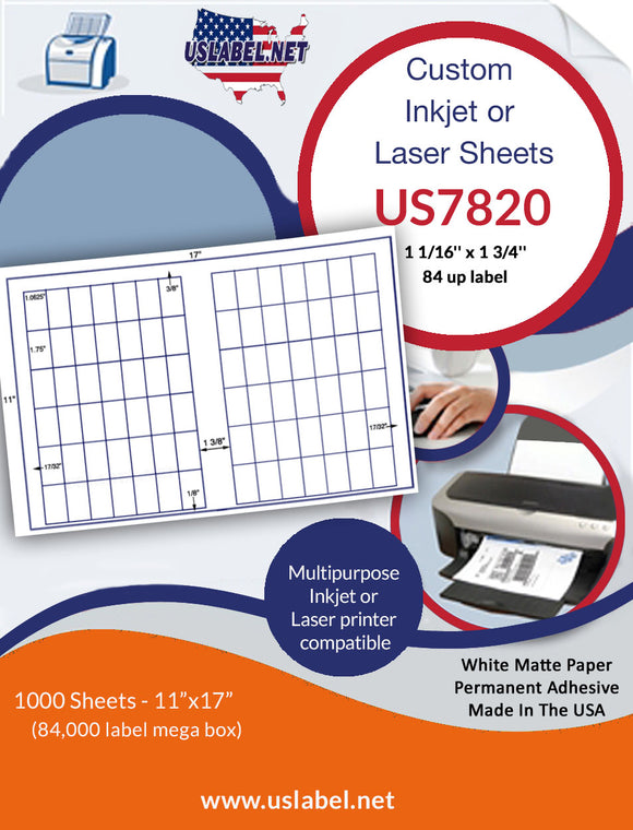 US7820-1 1/16''x1 3/4''-84 up label on a 11'' x 17''sheet.
