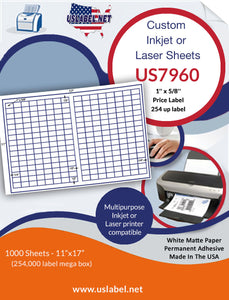 US7960-1''x5/8''Price Label-254 up on a 11''x17''sheet.