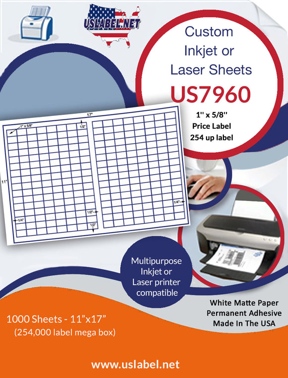 US7960-1''x5/8''Price Label-254 up on a 11''x17''sheet.
