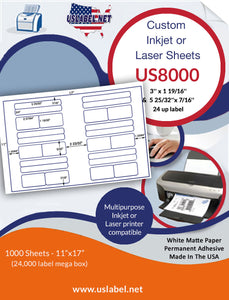 US8000-3'' x 1 19/16''-24 up label on a 11'' x 17'' sheet.