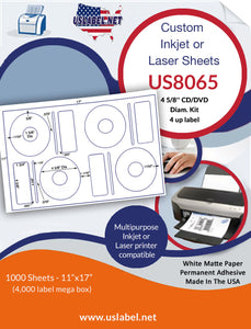 US8065-4 5/8''CD/DVD Diam.4 up on a 11'' x 17''sheet.