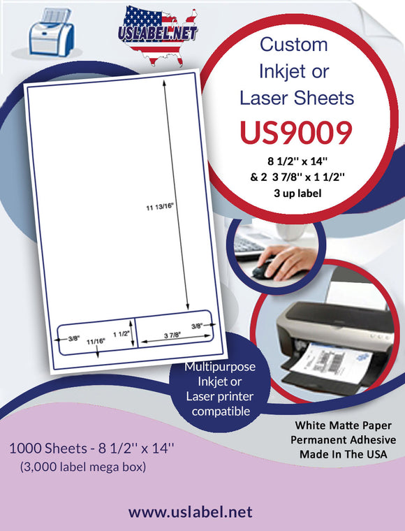 US9009-8 1/2''x14''with 2- 3 7/8''x1 1/2''on the sheet.