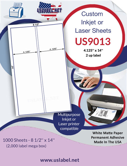 US9013-2 up 4.125'' x 14'' label on a 8 1/2'' x 14'' sheet.