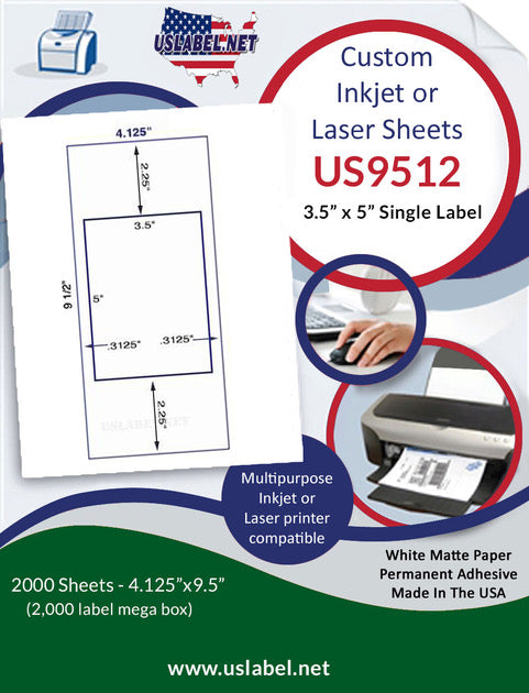 US9512 - 3.5'' x 5'' Label on 9 1/2'' x 4 .125'' sheet.
