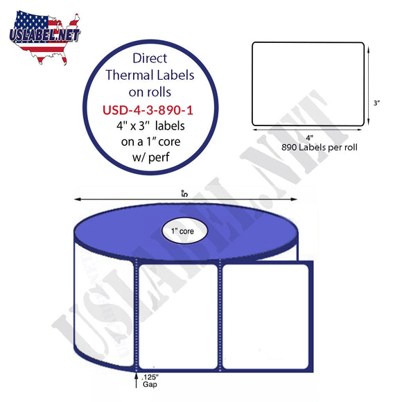 4'' x 3'' Direct Thermal Labels on a 1'' Core - 5'' OD