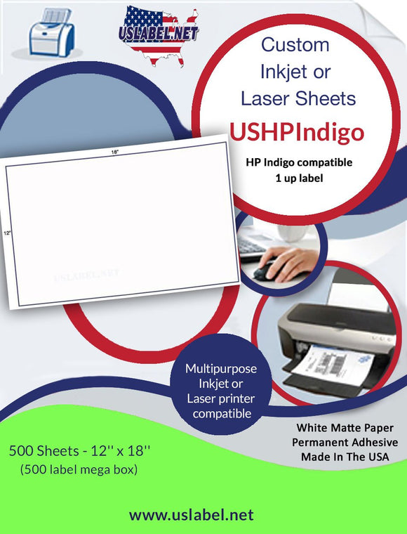 Indigo Certified 1 up 12'' x 18'' label - 500 sheets.