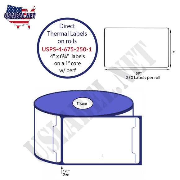 4'' x 6.75'' Direct Thermal Shipping System label 250 on a 1'' core -3.75