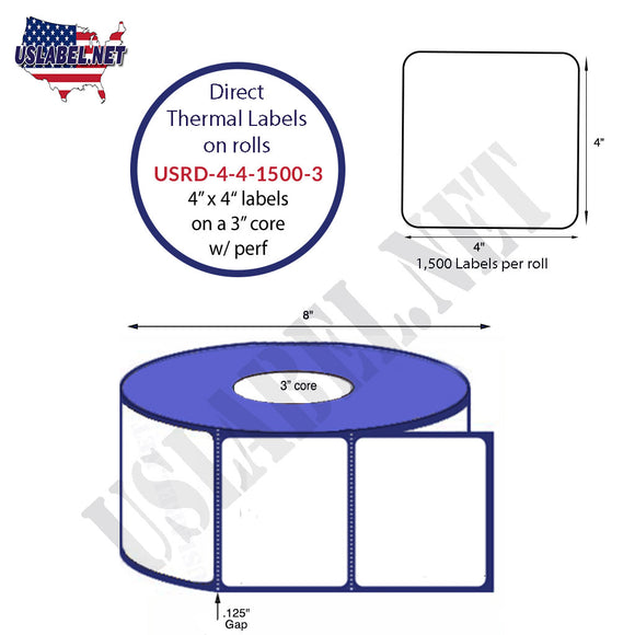 4'' x 4'' Direct Thermal Labels on a 3'' Core - 8'' OD