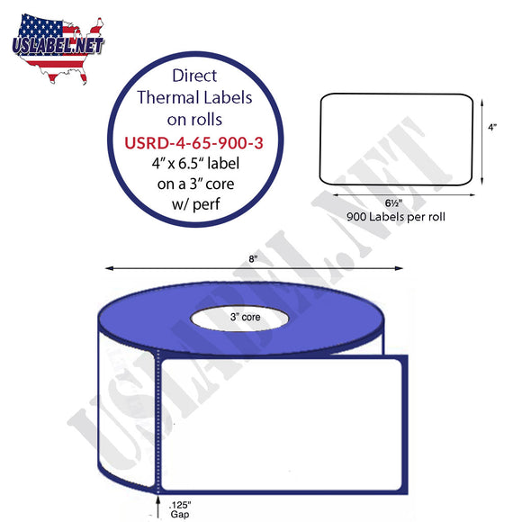 4'' x 6.5'' Direct Thermal Labels on a 3'' Core - 8'' OD