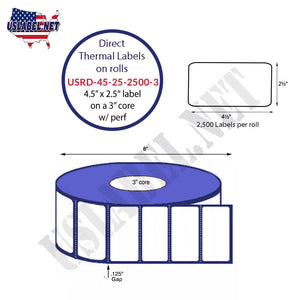 4.5'' x 2.5'' Direct Thermal Labels on a 3'' Core - 8'' OD