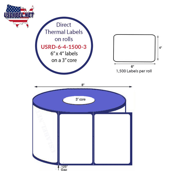 6'' x 4'' Direct Thermal Labels on a 3'' Core - 8'' OD