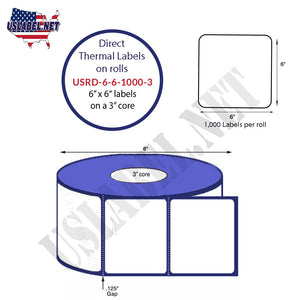 6'' x 6'' Direct Thermal Labels on a 3'' Core —8'' OD