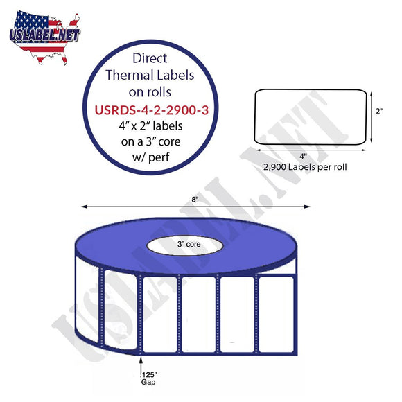 4'' x 2'' Direct Thermal Labels on a 3'' Core - 8'' OD