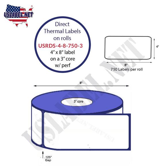 4'' x 8'' Direct Thermal Labels on a 3'' Core - 8'' OD