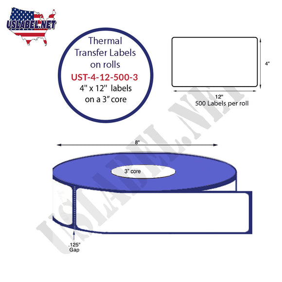 4'' x 12'' Thermal Transfer Labels on a 3 '' Core — 8 '' OD