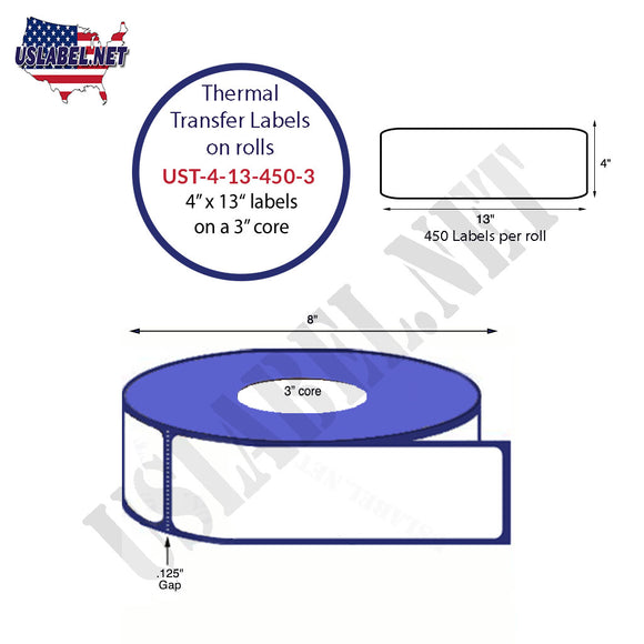 4'' x 13'' Thermal Transfer Labels on a 3 '' Core — 8 '' OD