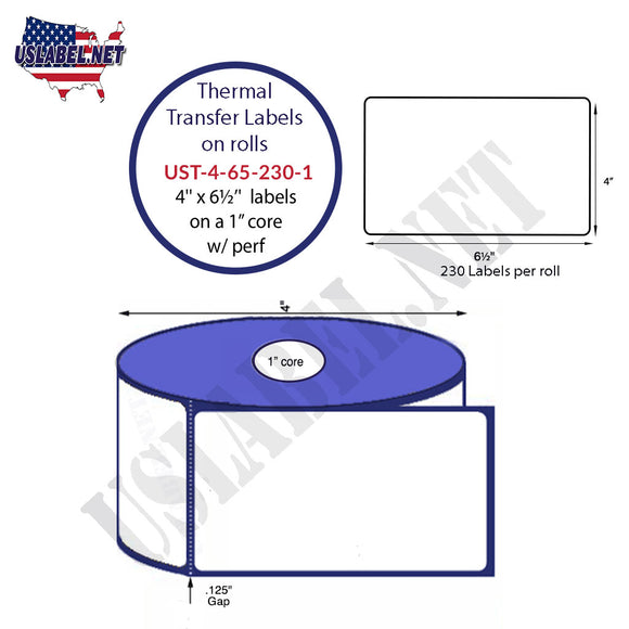 4'' x 6.5'' Thermal Transfer Labels on a 1 '' Core — 4 '' OD