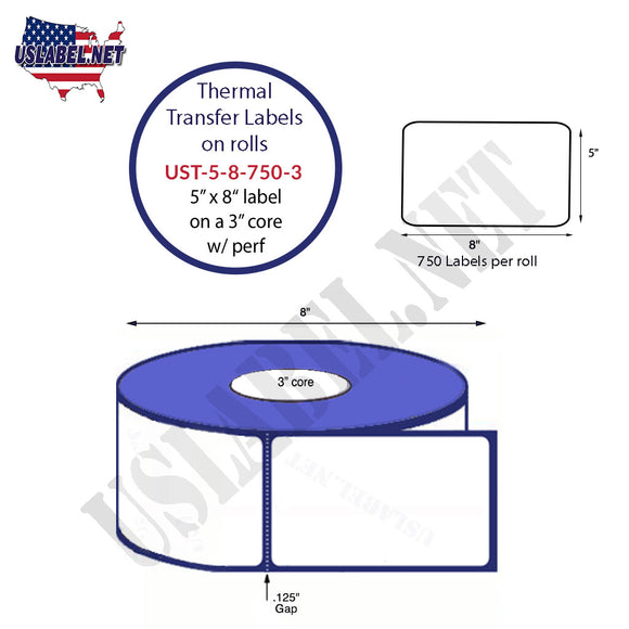 5'' x 8'' Thermal Transfer Labels on a 3 '' Core — 8 '' OD
