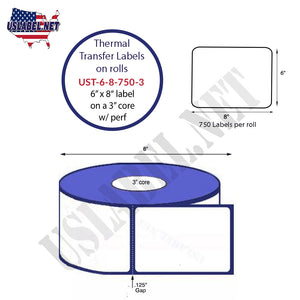 6'' x 8'' Thermal Transfer Labels on a 3 '' Core — 8 '' OD
