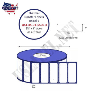 3.5'' x 1'' Thermal Transfer Labels on a 3 '' Core — 8 '' OD