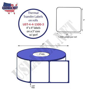 4'' x 4'' Thermal Transfer Labels on a 3 '' Core — 8 '' OD