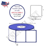 6'' x 6'' Thermal Transfer Labels on a 3 '' Core — 8 '' OD